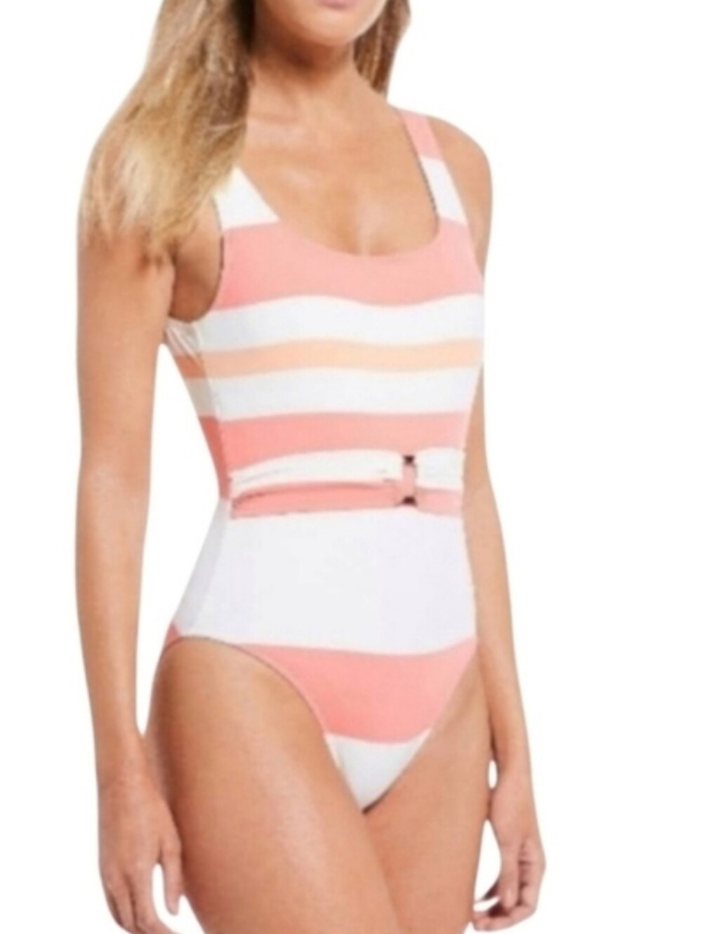 Daniel Cremieux Striped Belted One Piece Swimsuit XS NWT Scoop Neck